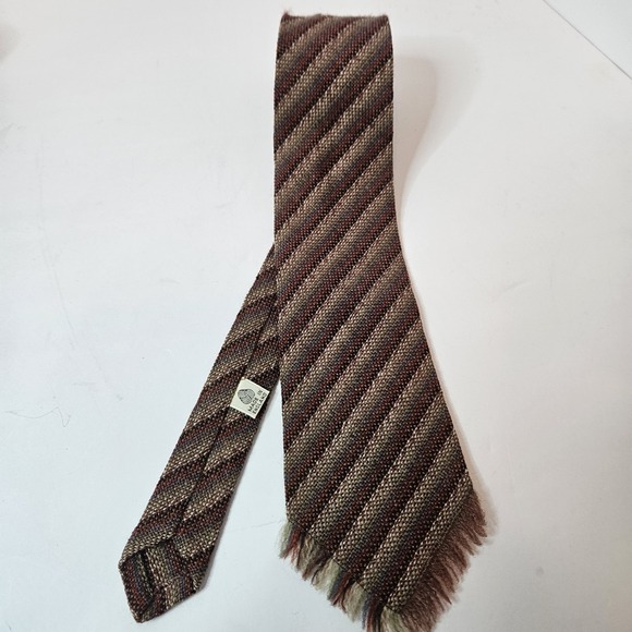 Lamorna Mill Other - Lamorna Mill Brown Earthy Striped 100% Wool Tie. Rustic, Artisian Fringe UK Made
